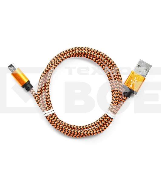 Кабель Gembird USB 2.0 Cablexpert CC-mUSB2oe1m, AM/microBM 5P, 1м, нейлоновая оплетка, алюминиевые разъемы, оранжевый, пакет