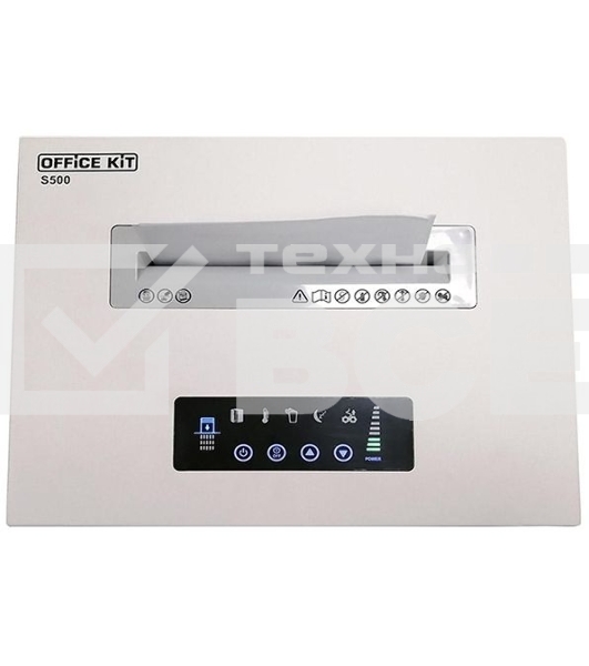 Шредер Office Kit S500 (2х15) белый (секр.P-5)/фрагменты/17лист./50лтр./скрепки/скобы/пл.карты/CD