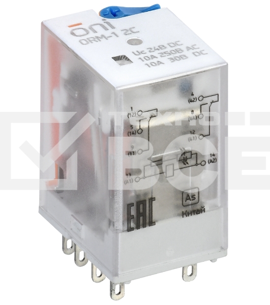 Реле интерфейсное ORM-1 2C 24В DC с LED и тест. кнопкой ONI ORM-1-2C-DC24V-L-B