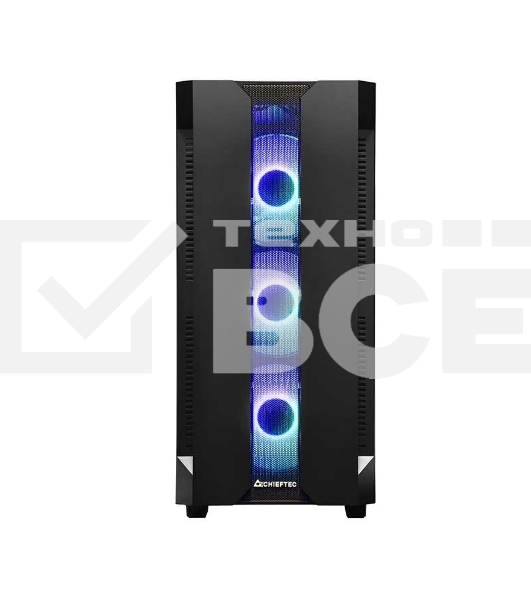 Компьютерный корпус CHIEFTEC HUNTER GS-01B-OP без БП, боковая панель из закаленного стекла, 3xARGB LED 120мм вентилятора спереди, 1xARGB LED 120мм вентилятор сзади, черный, ATX