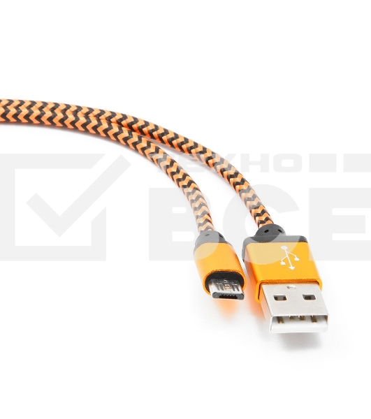Кабель Gembird USB 2.0 Cablexpert CC-mUSB2oe1m, AM/microBM 5P, 1м, нейлоновая оплетка, алюминиевые разъемы, оранжевый, пакет