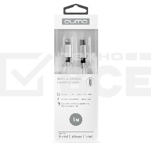 Кабель Qumo MFI, Type-С -  Apple 8 pin, 1м, Type-C, 5В, 2,4А, 12W, нейлоновая оплетка, металлический коннектор, серебро