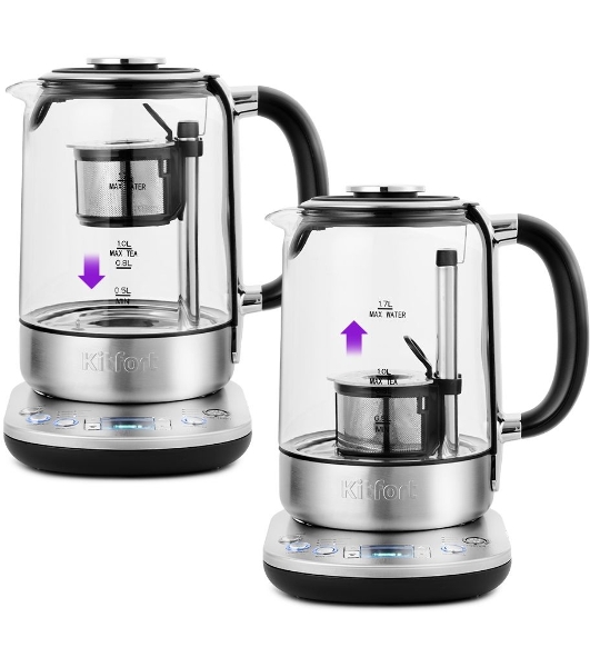Чайник электрический Kitfort KT-6116 1.7 л, 2200 Вт, нержавеющая сталь/черный (корпус: стекло)
