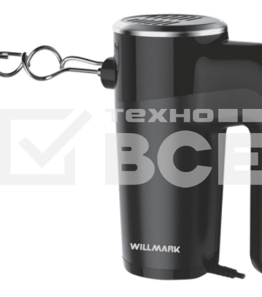 Миксер Willmark WHM-7003 (500Вт, 6 скоростей, насадки для взбивания/для теста, чёрный)