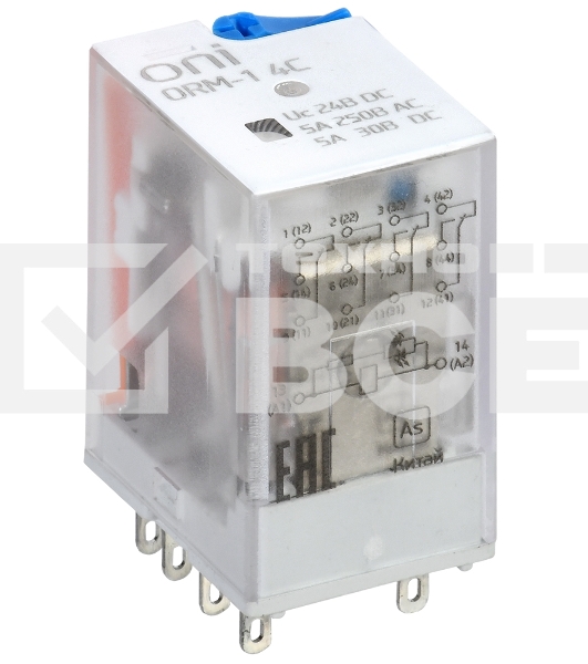 Реле интерфейсное ORM-1 4C 24В DC с LED и тест. кнопкой ONI ORM-1-4C-DC24V-L-B