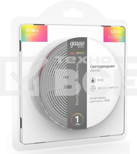 Лента Basic 12V 10W/m 700lm/m RGB IP20 LED 5m 1/100