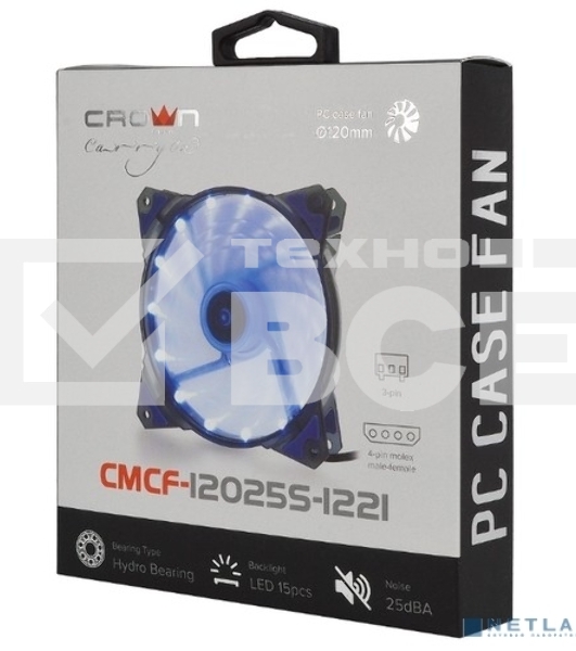 Вентилятор для корпуса Crown CMCF-12025S-1221 черный/синий, 120 мм, 1650 об/мин, 28 дБ, 3 pin