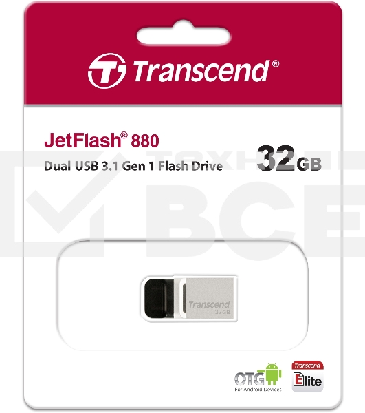 Флеш диск Transcend 32GB JetFlash 880, USB 3.0 OTG ,Металл