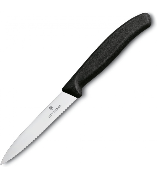 Нож Victorinox для очистки овощей, лезвие 10 см волнистое, черный