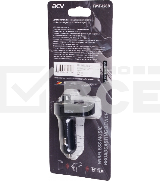 Автомобильный FM-модулятор ACV FMT-128B черный MicroSD BT USB (38762)