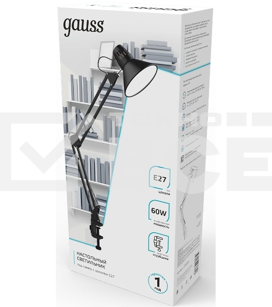 Светильник Gauss GT0012 настольный на струбцине E27 черный 60Вт