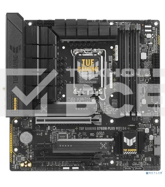 Материнская плата ASUS TUF GAMING B760M-PLUS WIFI D4, LGA 1700, Intel B760, 4xDDR4, 4xSATA, 2xM.2, 1xPCI-E 5.0 x16, 1xPCI-E 4.0 x4, 1xUSB-A 3.2 Gen 1, 4xUSB-A 3.2 Gen 2, 2xUSB 2.0, 1xUSB-C 3.2 Gen 2x2, 1x2.5Gb LAN, 5x3.5 мм, 7.1, Wi-Fi 6, Bluetooth 5.2, M