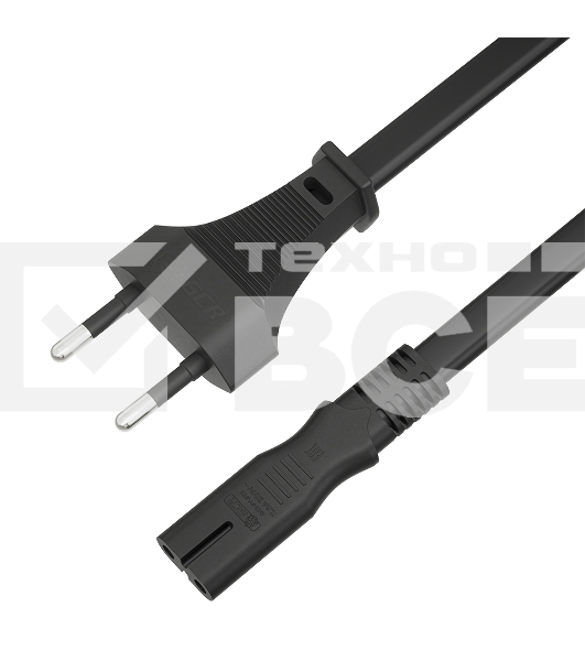 Кабель питания GCR CEE 7/16 / IEC C7, 2*0,5mm, черный, 0.5m