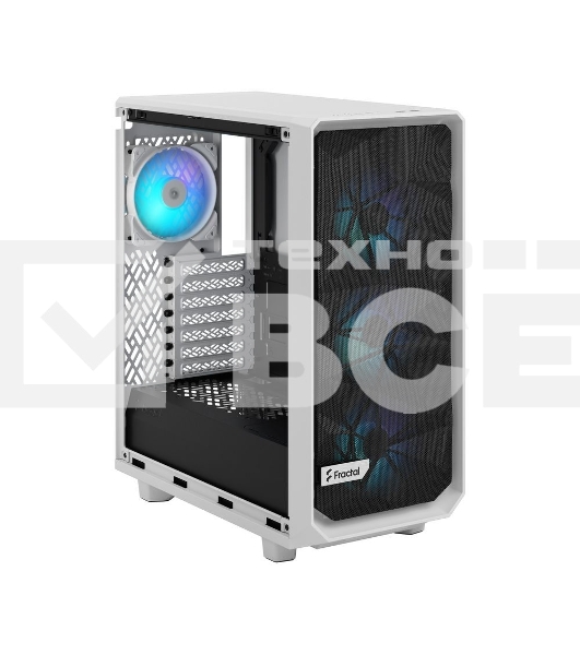 Корпус ПК без блока питания Fractal Design Meshify 2 Compact RGB TG Light Tint, Midi-Tower, 4x120mm RGB, 2xUSB-A 3.2 + 1xUSB 3.2 Type-C ATX, mATX, mITX White