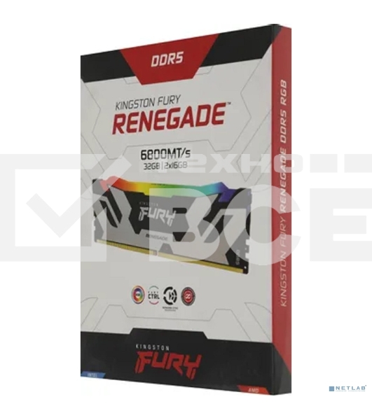 Оперативная память Kingston Fury Renegade, DDR5, 32GB (2x16GB), 6800MHz, CL36, DIMM, с радиатором, RGB, серебристый