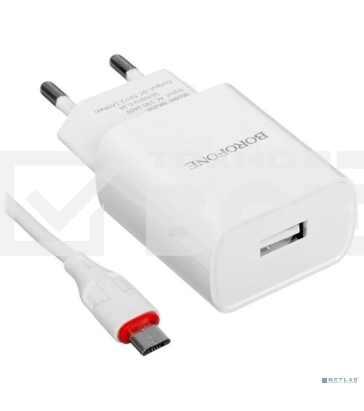 Сетевое зарядное устройство BOROFONE BA20A/Сетевое ЗУ + Кабель Micro 1m/1 USB/Выход: 10.5W/White