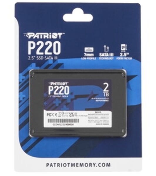 Накопитель SSD Patriot P220, 2Tb, SATA III, 2.5', R/W 550/500