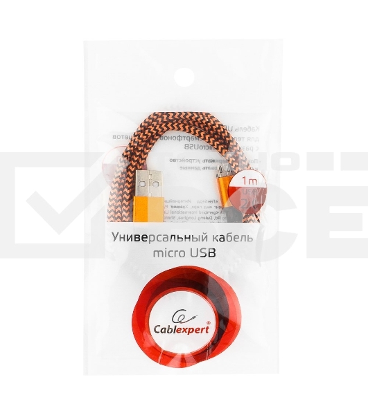 Кабель Gembird USB 2.0 Cablexpert CC-mUSB2oe1m, AM/microBM 5P, 1м, нейлоновая оплетка, алюминиевые разъемы, оранжевый, пакет