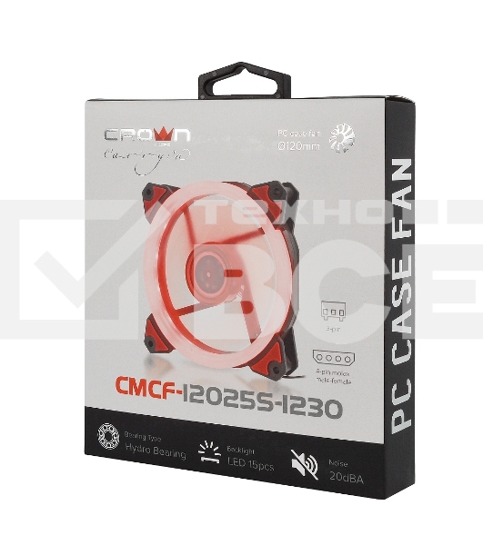 Вентилятор для корпуса Crown CMCF-12025S-1230 черный/красный, 120 мм, 1650 об/мин, 23 дБ, 3 pin
