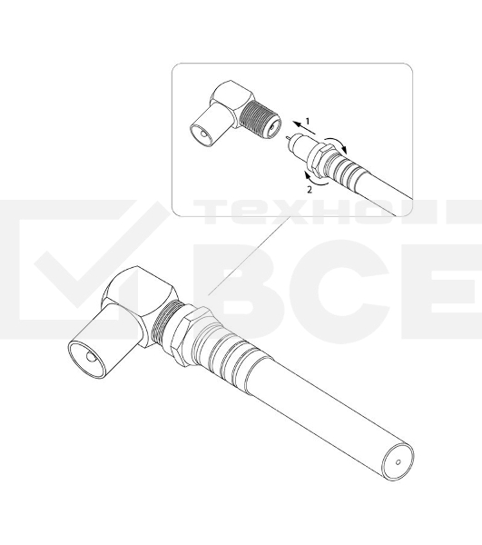 Переходник антенный Rexant (гнездо F - штекер TV), угловой (1 шт.)