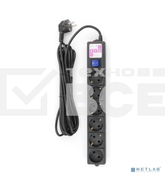 Сетевой фильтр PC черный 5м 6 р 16А_SPG6-B5M