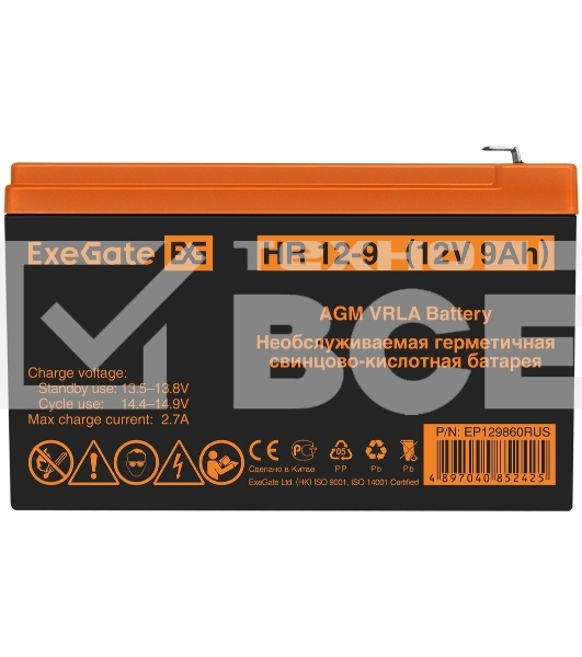 Батарея ExeGate EP129860RUS HR 12-9/EXG1290 (12V 9Ah 1234W), клеммы F2