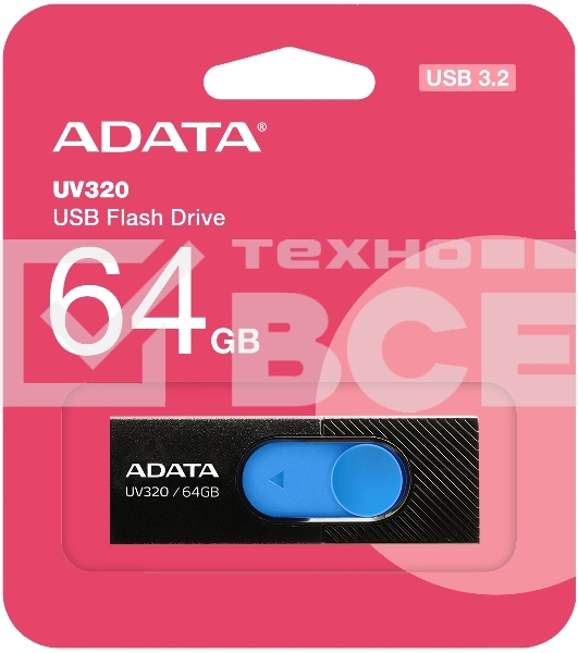 Флеш диск 64GB ADATA UV320, USB 3.1, Черный/Голубой