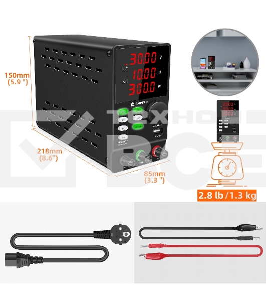 Лабораторный блок питания программируемый Amperin AI-MW3010 30V, 10A, 0,3 кВт