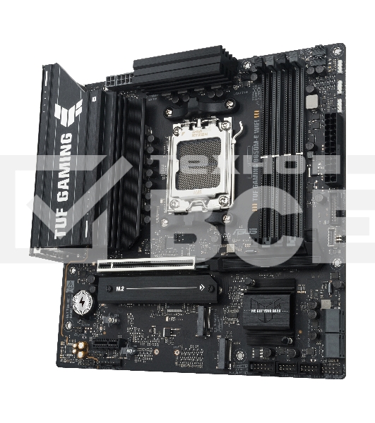 Материнская плата ASUS TUF GAMING B850M-E WIFI, AM5, AMD B850, 4xDDR5, 4xSATA, 3xM.2, 1xPCIe 5.0 x16, 1xPCIe 4.0 x16, 1xPCIe 3.0 x1, 1xHDMI (v2.1), 2xDP (v1.4), 1x2.5Gb LAN, Wi-Fi 6E, Bluetooth 5.3, 1xUSB-C 10Gbps, 2xUSB-A 10Gbps, 2xUSB-A 5Gbps, 4xUSB-A 2.0, 1xPS/2, 3x3.5 мм, 7.1, mATX