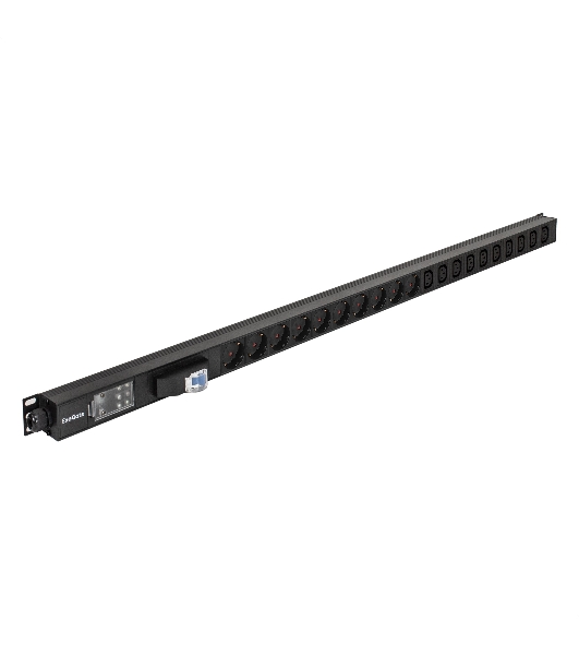 Вертикальный блок розеток с автоматом защиты ExeGate ServerPro PDU-V213 Al-10C1310S-T-1P (19', 1U, Алюминий, 10 IEC 320 C13, 10 Schuko, клеммная колодка, 16A, автомат защиты, черный, RTL)