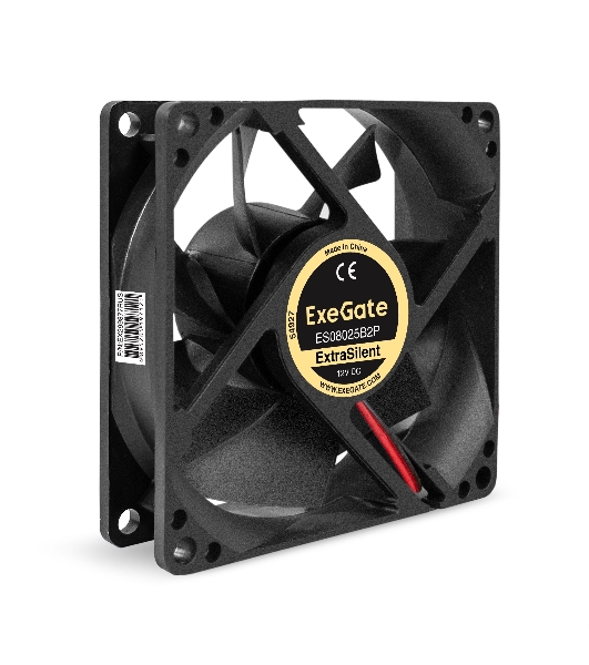 Вентилятор 12В DC ExeGate ExtraSilent ES08025B2P (80x80x25 мм, 2-Ball (двойной шарикоподшипник), 2pin, 2000RPM, 19dBA)
