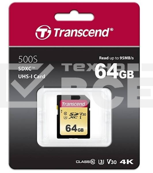 Флеш карта SD 64GB Transcend SDХC UHS-I U3, MLC