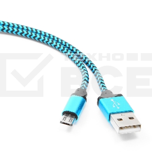 Кабель Gembird USB 2.0 Cablexpert CC-mUSB2bl1m, AM/microBM 5P, 1м, нейлоновая оплетка, алюминиевые разъемы, синий, пакет