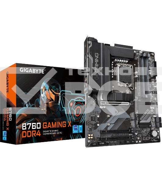 Материнская плата Gigabyte B760 GAMING X DDR4, LGA 1700, Intel B760, 4xDDR4, 4xSATA, 3xM.2, 1xPCIe 4.0 x16, 2xPCIe 3.0 x1, 1xHDMI, 1xDP, 1x 2.5Gb LAN, 1xUSB 3.2 Gen 2, 2xUSB-A 3.2 Gen 1, 5xUSB-A 2.0, 6x3.5 мм, 7.1, ATX