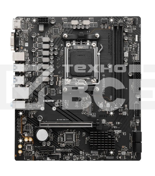 Материнская плата MSI PRO B650M-B, AM5, AMD B650, 2xDDR5, 4xSATA, 1xM.2, 1xPCI-E 4.0 x16, 1xPCI-E 4.0 x1, 1xHDMI, 1xVGA, 1x2.5Gb LAN, 2xUSB 2.0, 4xUSB 3.2 Gen 1, 3x3.5 мм, 7.1, Micro-ATX