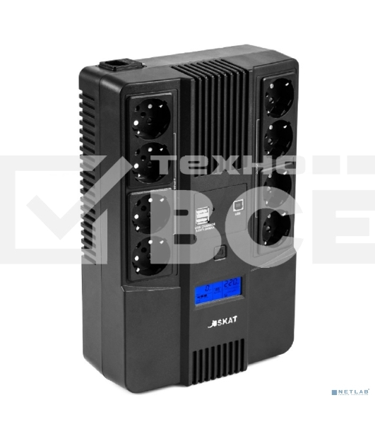 Источник бесперебойного питания Бастион SKAT-UPS 800-AID-IN-1x9-8 ИБП 220В 480Вт, LCD, АКБ 1x 9Ач, line interactive, мод.синус, 8хSchuko,2xUS (8933)
