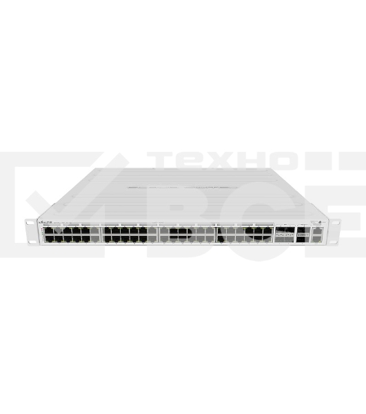 Коммутатор CRS354-48P-4S+2Q+RM Cloud Router Switch 354-48P-4S+2Q+RM with 48 x Gigabit RJ45 LAN (all PoE-out), 4 x 10G SFP+ cages, 2 x 40G QSFP+ cages, RouterOS L5, 1U rackmount enclosure, 750W PSU