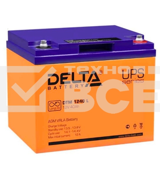Батарея Delta DTM 1240 L (12V, 40Ah) с увеличенным сроком службы (10 лет)