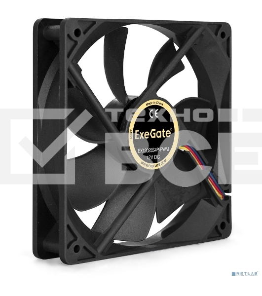 Вентилятор для корпуса ExeGate E12025S4P-PWM черный, 120 мм, 1500 об/мин, 25 дБ, 4 pin