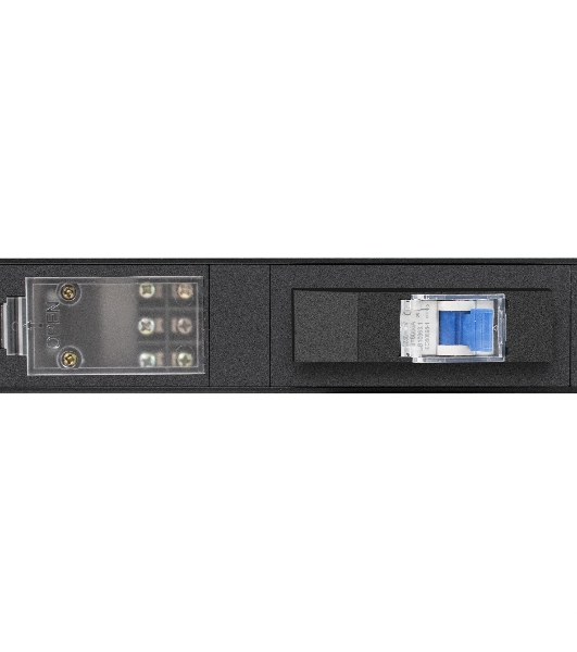Вертикальный блок розеток с автоматом защиты ExeGate ServerPro PDU-V213 Al-10C1310S-T-1P (19', 1U, Алюминий, 10 IEC 320 C13, 10 Schuko, клеммная колодка, 16A, автомат защиты, черный, RTL)