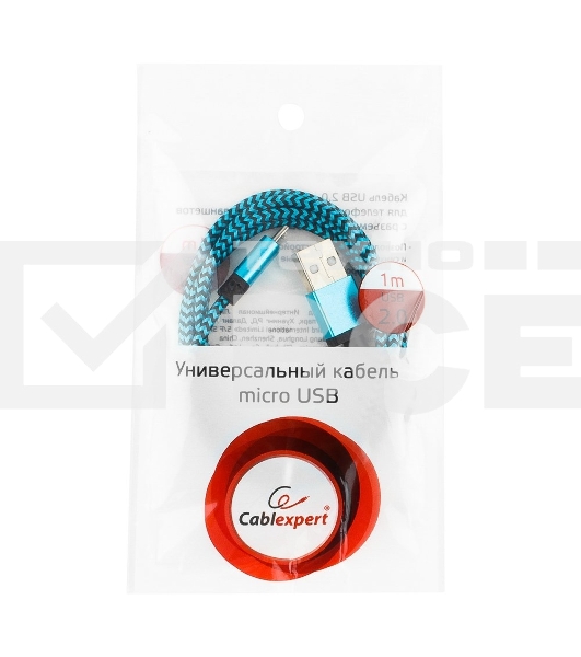 Кабель Gembird USB 2.0 Cablexpert CC-mUSB2bl1m, AM/microBM 5P, 1м, нейлоновая оплетка, алюминиевые разъемы, синий, пакет