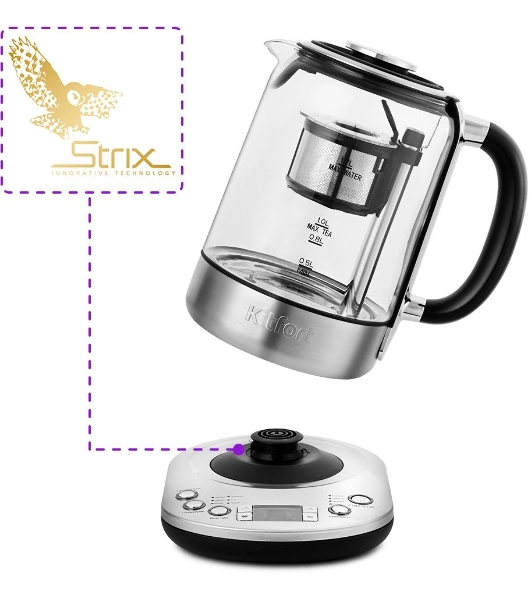 Чайник электрический Kitfort KT-6116 1.7 л, 2200 Вт, нержавеющая сталь/черный (корпус: стекло)