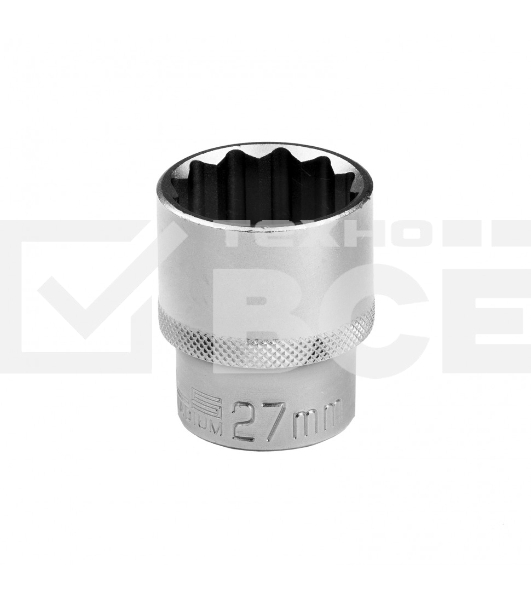 Головка торцевая, 27 мм, 12-гранная, CrV, под квадрат 1/2', хромированная Stels
