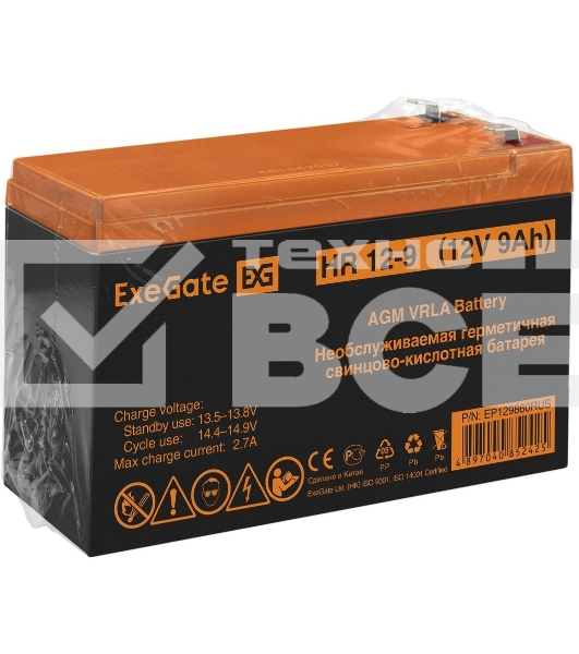 Батарея ExeGate EP129860RUS HR 12-9/EXG1290 (12V 9Ah 1234W), клеммы F2