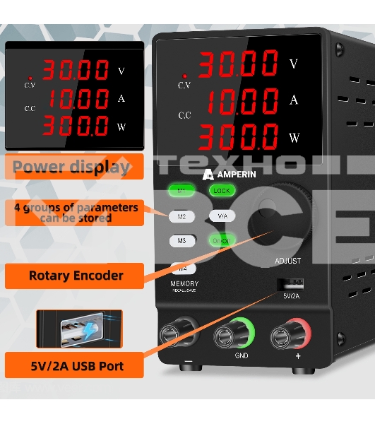 Лабораторный блок питания программируемый Amperin AI-MW3010 30V, 10A, 0,3 кВт