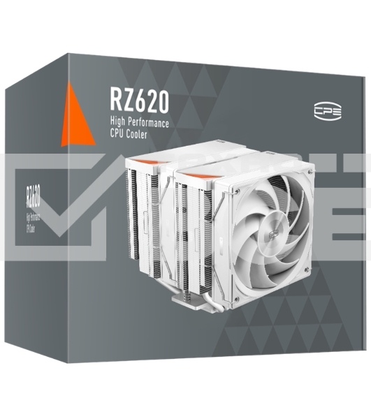 Кулер для процессора PCCooler RZ620 WH (260W, 4-pin PWM, 158мм, Al/Cu, 6x6мм, 2x120мм, 86.73CFM, 32dBA, 1800RPM, S: 1851/1700/1200/115X, AM5/AM4, белый)