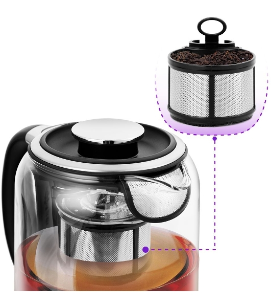 Чайник электрический Kitfort KT-6116 1.7 л, 2200 Вт, нержавеющая сталь/черный (корпус: стекло)