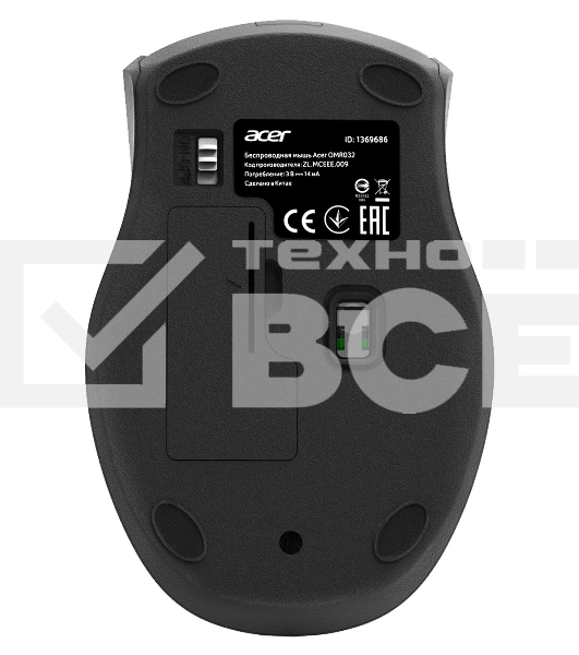Мышь беспроводная Acer OMR032 черный/красный, 1600 dpi, радиоканал, USB, кнопки - 4