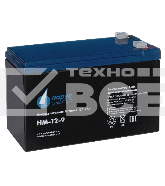 Батарея Парус-электро HM-12-9 (AGM/12В/9,0Ач/клемма F2)