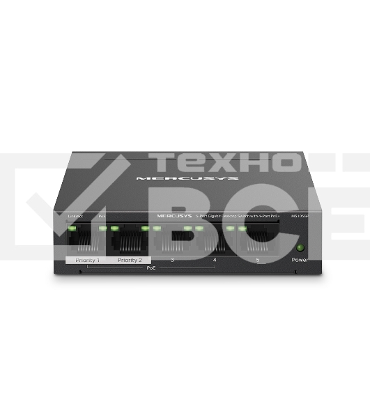 Настольный коммутатор Mercusys MS105GP с 5 гигабитными портами (4 порта PoE+)